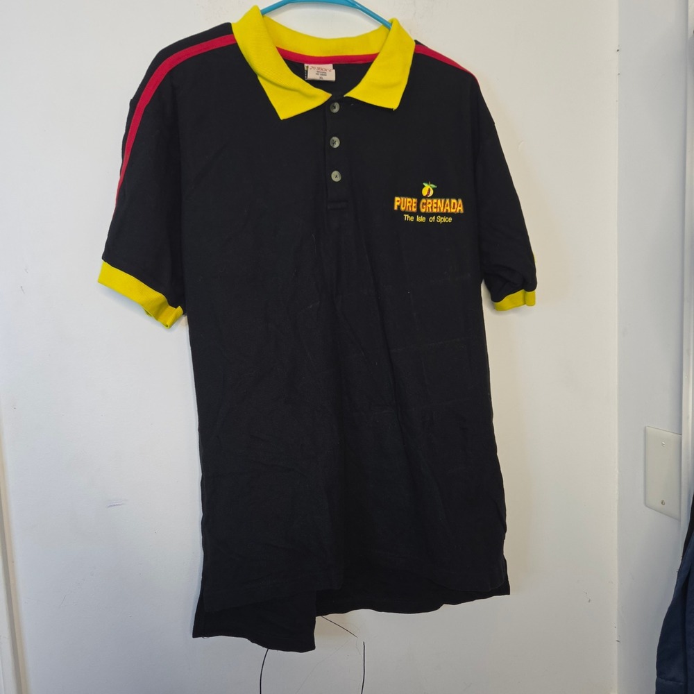 Jo Axx's Pure Grenada Isle of Spice Polo Shirt‎ Mens XL Black Yellow 473 Graphic